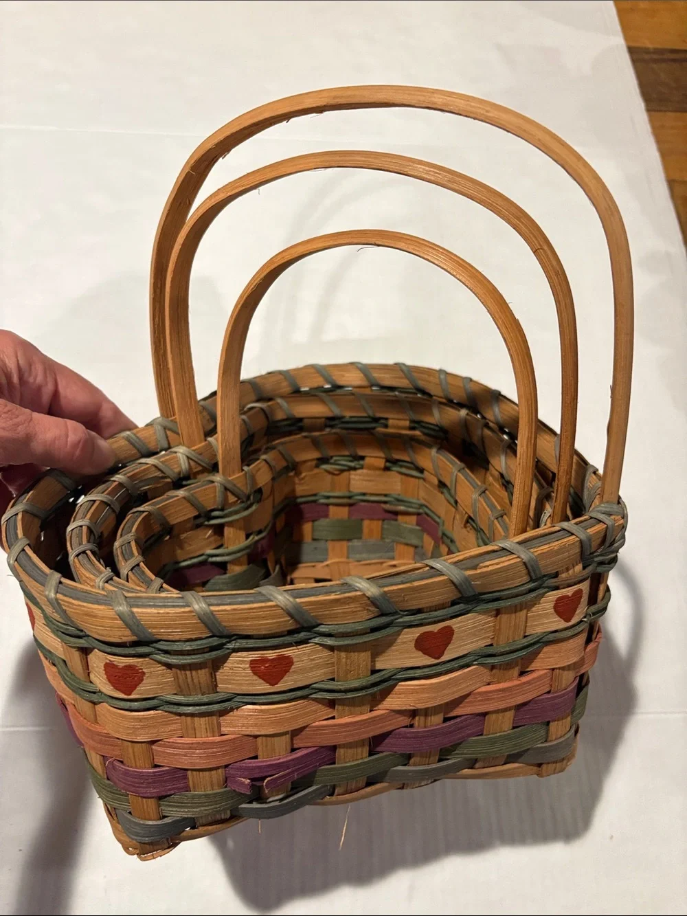 Heart-Shaped Woven Basket Set in Brown - 3 Piece